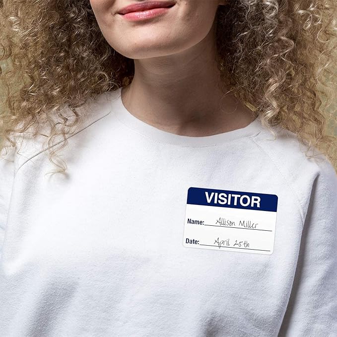 Blue White Visitor Labels / 500 Blue and White Identification Stickers / 2" x 3" Easy to Write On Hall Pass/Made in The USA