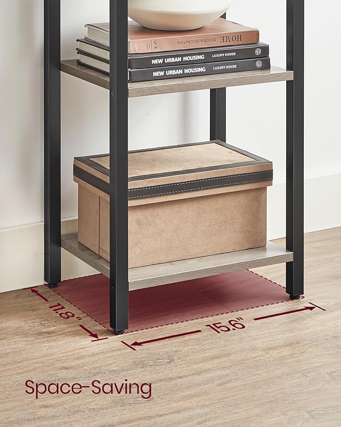 VASAGLE 5-Tier Bookshelf, Bookcase with Steel Frame, Book Shelf for Living Room, Home Office, Study, 11.8 x 15.7 x 60.2 Inches, Industrial Style, Heather Greige and Ink Black ULLS100B02