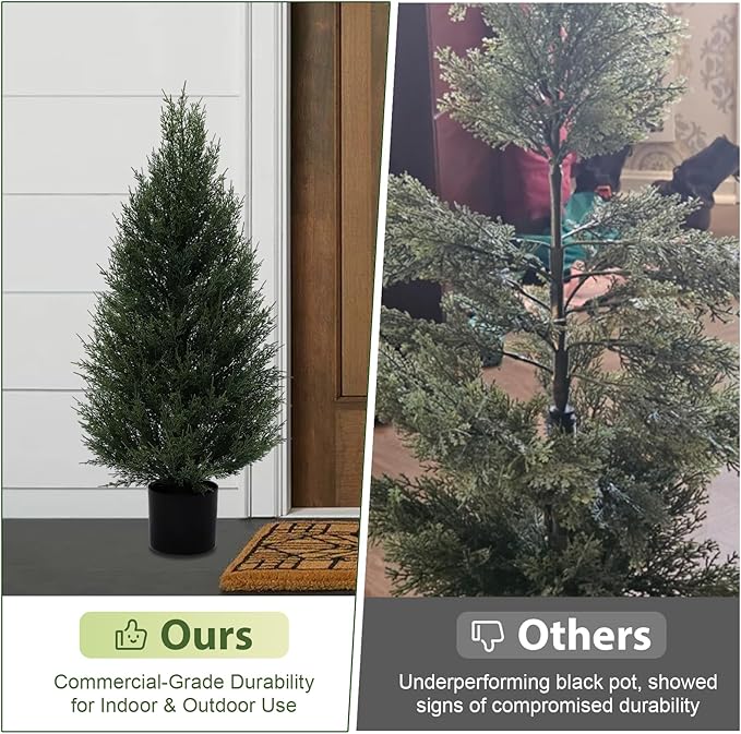 2Pack 3ft Outdoor Artificial Cedar Topiary Trees, All-Weather Faux Pine for Home Porch Entryway Decor