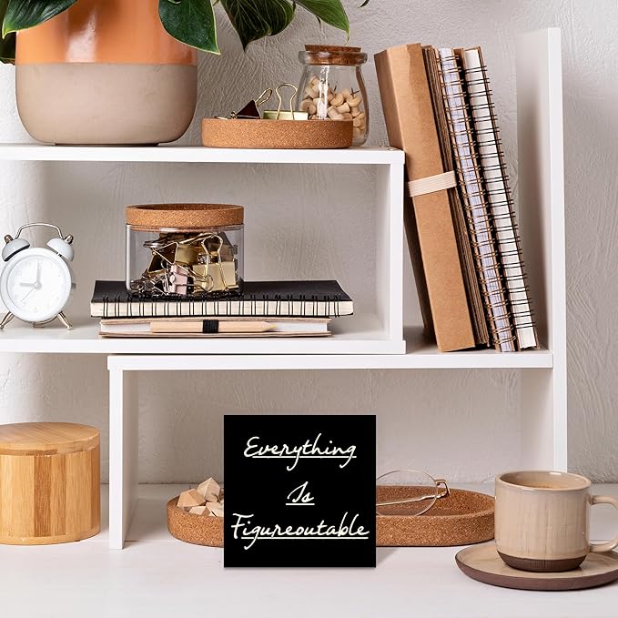 Inspirational Office Decor, Every Thing is Figure Outable Positive Office Accessories Wooden Box Sign, Motivational Gifts for Women Men Wall Desk Shelf Tabletop Decoration 5x5In