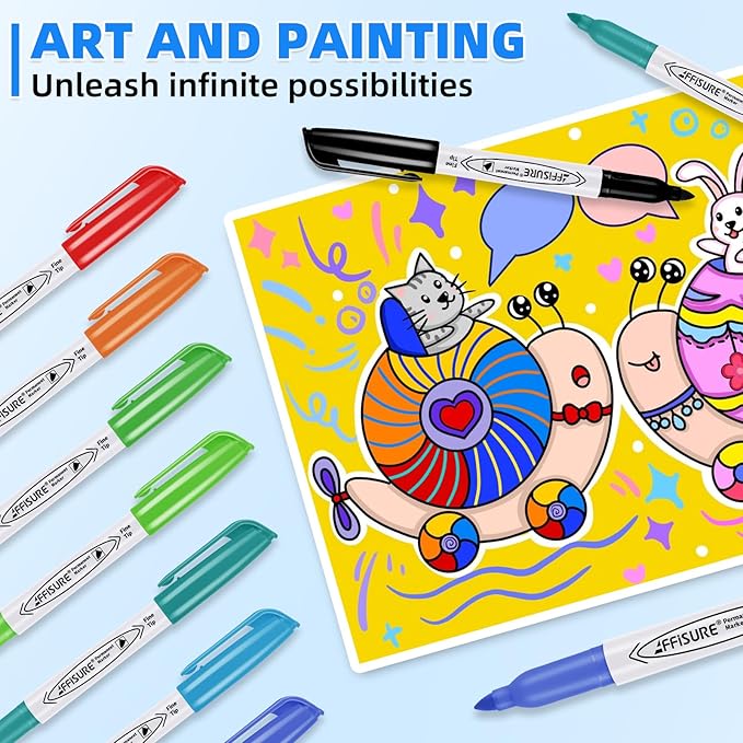 Permanent Markers Assorted Colors Set, 8 Colored Markers 8 Pack, Fine Point，Works on Wood, Plastic, Metal, and More, for Adults, Artist, Taecher, Kids