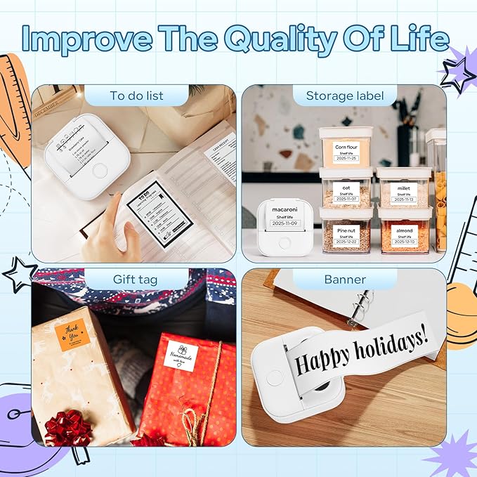 Print Pods Mini Printer, Sticker Maker Machine Y02C, Mini Portable Printer with 1 Roll Paper, Bluetooth Inkless Receipt for Phone, Thermal Portable Maker for Journal, Note, Photos, Learning