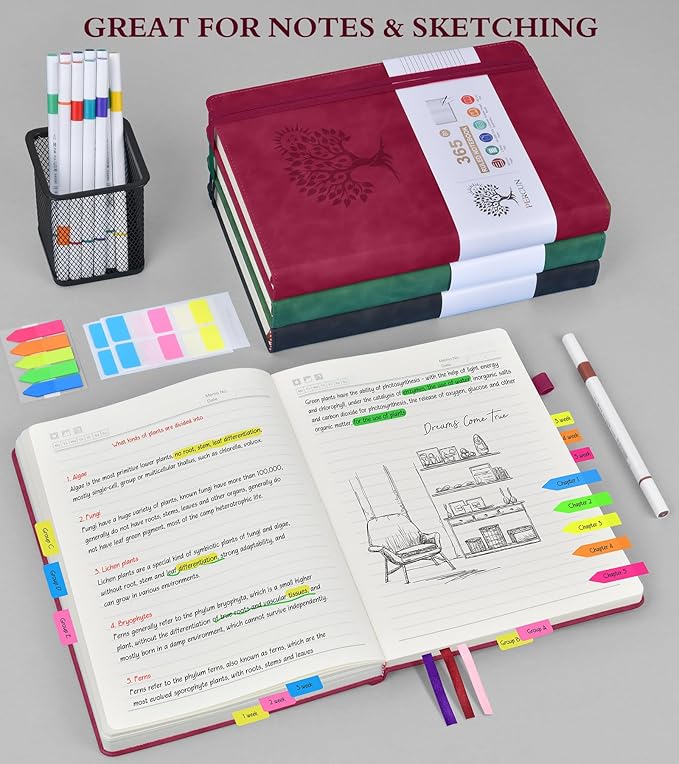 B5 Lined Journal Notebook - 365 Page Large Leather Journals for Writing Women Men，Hardcover Notebook with 100Gsm Thick Pages，Daily Diary for Travel, Work，School，College Ruled (7.6" x 10.3")