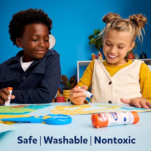 Elmer's BlooStick Buddies Glue Sticks, Disappearing Blue Glue Stick, Anti-Roll Cap, 6g, 48 Count