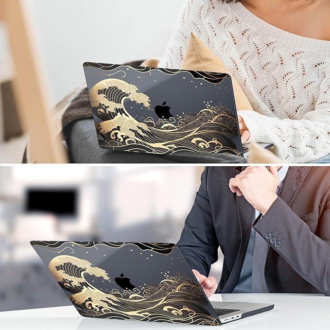 DONGKE Compatible with M4 MacBook Air 15 inch Case 2025 2024 2023 A3241 A3114 A2941 M3 M2 Liquid Retina Display Touch ID, Plastic Hard Case & Keyboard Skin & Screen Protector - Sea Waves