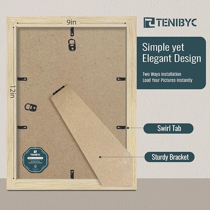 9x12 Picture Frames Set - 3 Pack - Natural Oak Wood - Tempered Glass - for Wall Photos, Family Memories, Posters & Puzzles, Home Decor