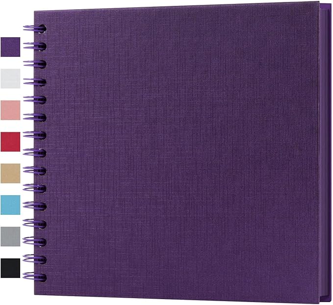 potricher 8 x 8 Inch DIY Scrapbook Album 40 Pages Hardcover Kraft Paper Scrap Book Photo Albums Memory Book for Wedding and Anniversary Family (Purple, 8 Inch)