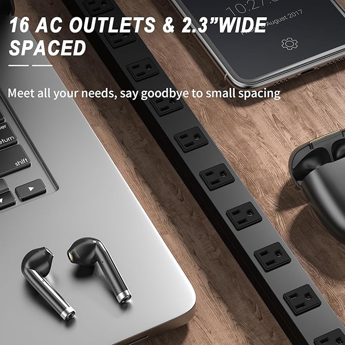 16 Outlet Surge Protector Metal Power Strip, 1800J Mountable Power Outlet, Heavy Duty Workshop Metal Power Strip for Commercial, Industrial, School and Home,15A 125V 1875W (6FT)