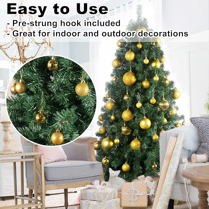 Gold 1.6" Small Christmas Balls Christmas Tree Decoration Ornaments Shatterproof Hanging Balls for Birthday Halloween Holiday Wedding Decorations Set of 12pcs