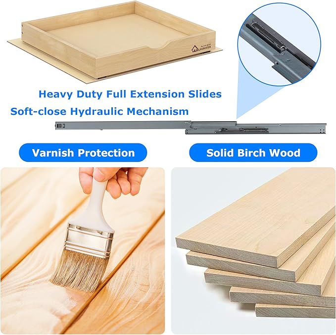 WelFurGeer Premium Birchwood Pull-Out Cabinet Drawers, 26" W x 22" D Pull Out Cabinet Organizer, Heavy-Duty Cabinet Organizer with Easy Installation, Space-Saving Pullout Drawer for Home & Kitchen
