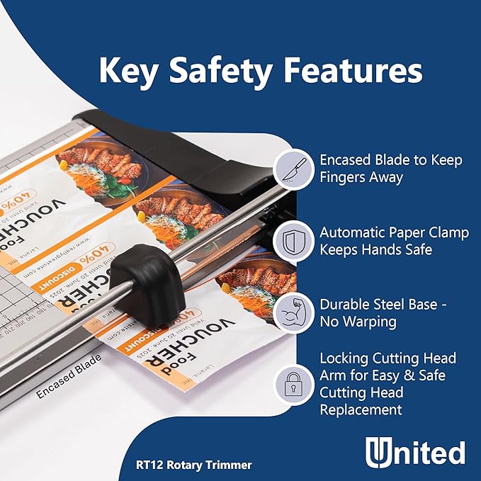United Office Products RT12 Rotary Paper Trimmer, 12.5" Cut Length, 10 Sheet Capacity, Metal Base, Paper Cutter for Offices, Schools and Crafts