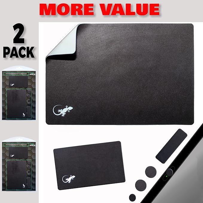 Mouse Pad Adhesive Bottom - Sticks to Any Surface - Portable - Webcam Covers and Screen Cleaner Included (2 x Black)