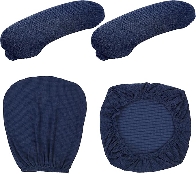 Tallew 4 Pcs Office Chair Covers Set Computer Universal Protective Stretchable Chair Seat Covers Desk Armrest Slipcovers Pads Office Cushion Backrest for Rotating(Navy)