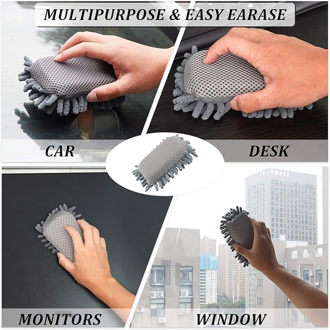 Zonon 4 Pieces Dry Erase Eraser Microfiber Shag Washable Whiteboard Eraser for Markers, Chalk, Classroom, Home and Office(Gray, Blue and Pink)