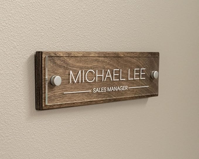 Name Plate For Wall or Door - Name Sign For Office (Espresso Wood)