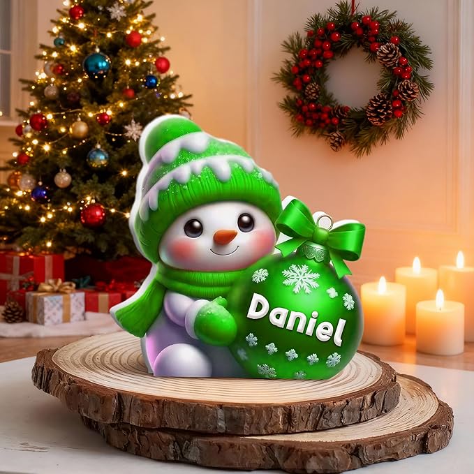 CALLIE Personalized Christmas Ball Decoration with Name, Multicolor Cute Snowman Home Decor Winter Desk Table Decor, Christmas for Family Friend