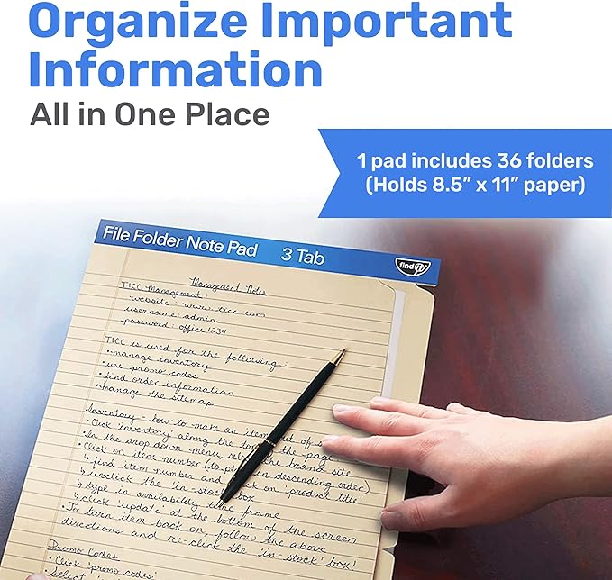 Find It File Folder Notepad - Pack of 36-9.5 x 12.5 Inch Notebook Organizer Folders for Filing, Document, and Clipboard Organization - Cream