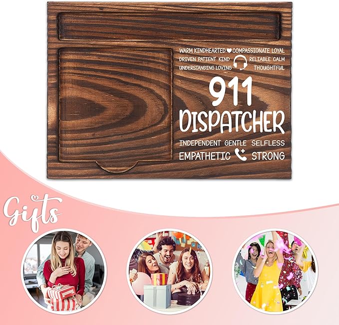 911 Dispatcher Appreciation Gifts, Thank You Gift for 911 Dispatcher, Dispatch Office Coworkers Staff Appreciation Gifts, Sticky Note Holder Wooden Notepad & Pen Holder 6.5" x 4.7" - FTA292