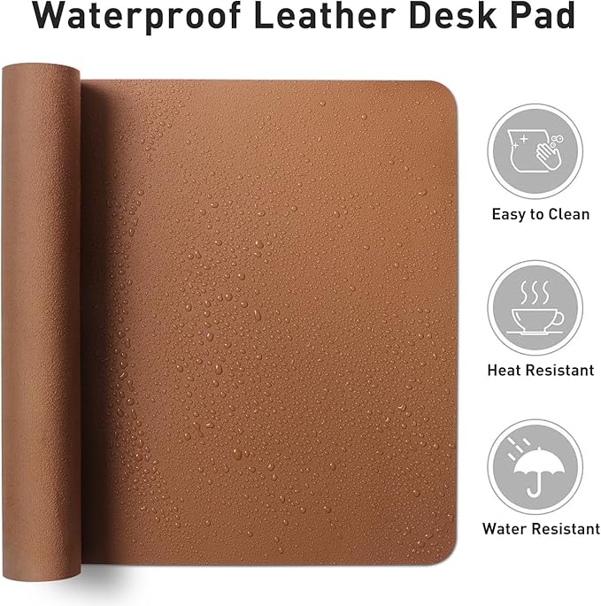 Aothia Leather Desk Pad Protector, Mouse Pad, Office Desk Mat, Non-Slip PU Leather Desk Blotter, Laptop Desk Pad, Waterproof Desk Writing Pad for Office and Home (48"x17",Brown)
