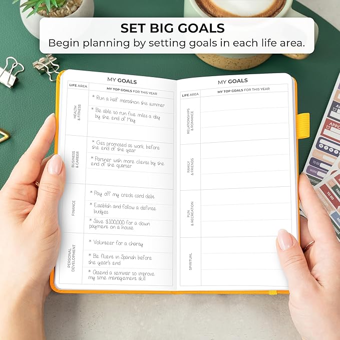 Clever Fox Pocket Planner Weekly – Undated Monthly Goal Planner and Calendar, Mini Planner Perfect for Purse, 3.7x6.7" (Amber Yellow)