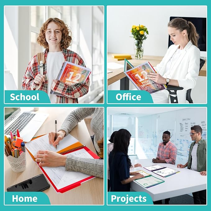 Binditek 12-Pocket Poly Project Organizer, Heavy-Duty Poly Cover, Clear Front Pocket, 6-Color Dividers with 1/3-Cut Tabs, Fixed Zipper Pouch, Letter-Size, Blue