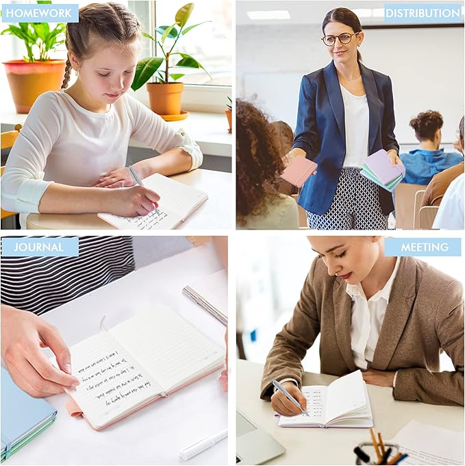 feela 6 Pack Pocket Small Notebooks Bulk, Mini Cute Memo Notepads Hardcover College Ruled Lined Journals with Pen Holder for Women Girls Office School, with 6 Black Pens, 3.5”x 5.5”, A6, Pastel Colors