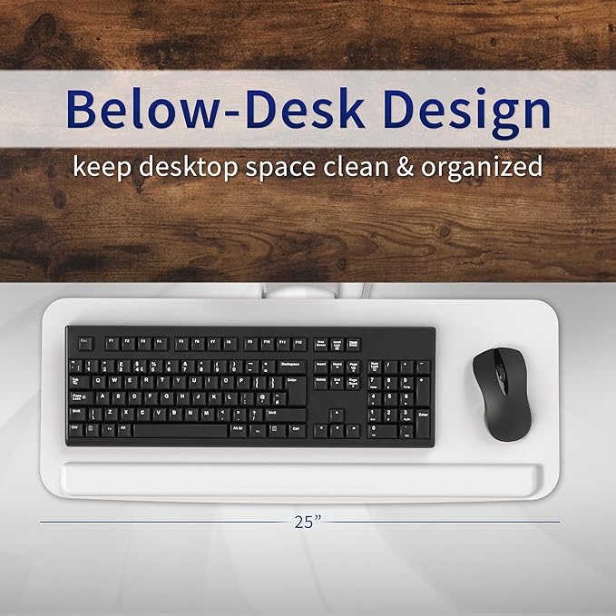 VIVO Adjustable 25 x 10 inch Computer Keyboard and Mouse Platform Tray Ergonomic Under Table Desk Mount Drawer Underdesk Shelf, White, MOUNT-KB03W