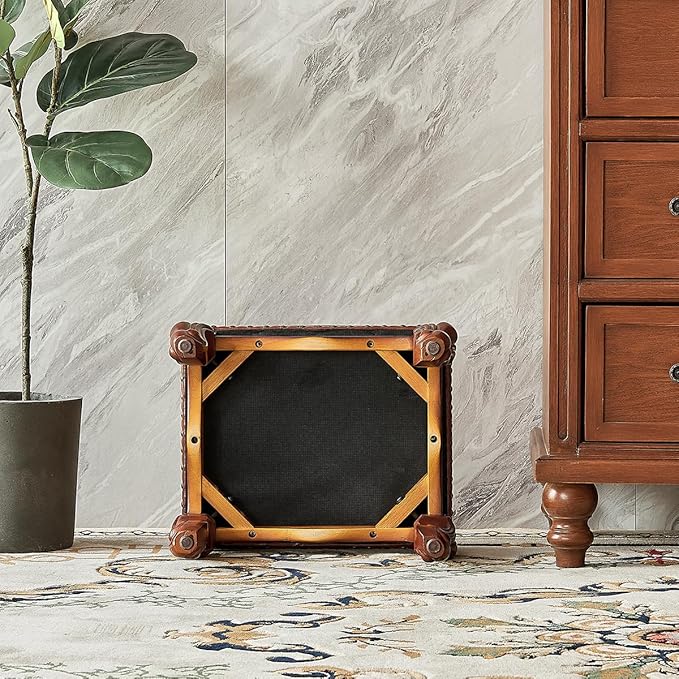 Foot Stool Ottoman Foot Rest Microfiber Leather Upholstered Footstool for Sofa, Living Room, Entryway, Solid Wood Stool (Flat Brown)