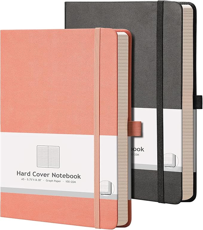 AHGXG Graph Paper Notebook 2 Pack - A5 Grid Paper Notebook/Journal Hardcover with 384 Pages, 120gsm Thick Graph Paper, Grid Paper for Math & Science Students 5.75'' × 8.38''