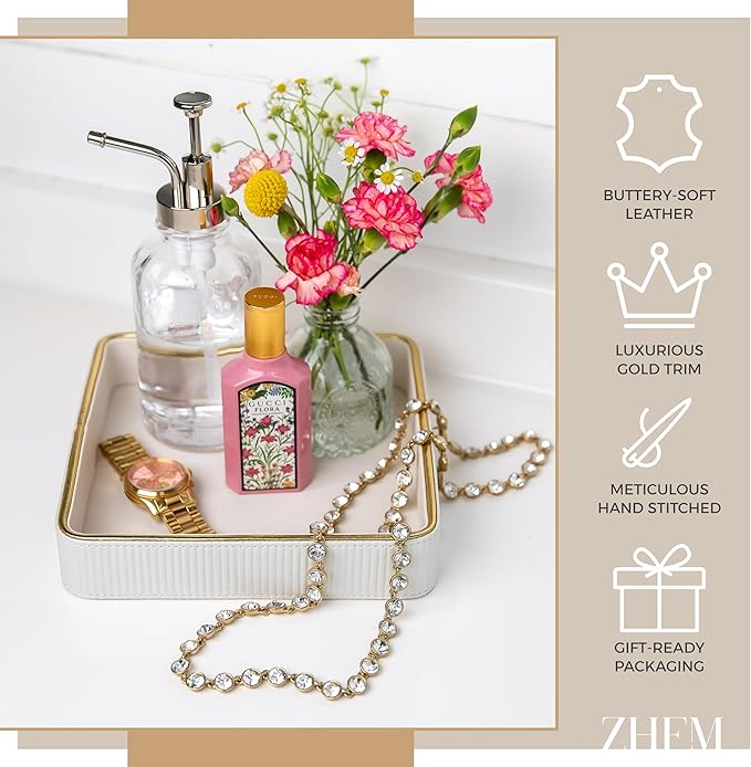 Small Night Stand Organizer Nightstand Tray Bedside Table Organizer Women| Dresser Trays for Bedroom Leather Valet Trinket Tray Catch All| Purse Bowl for Women| Desk Trays