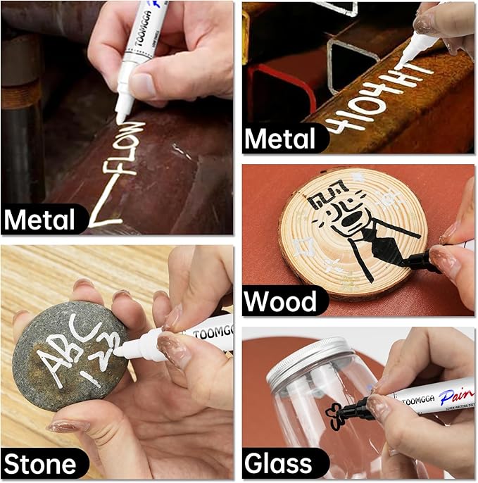 Black Paint Pens Permanent Paint Markers - 2 Pack Oil Based Marking Pens, Medium Point, Quick Drying and Waterproof Pens for Rock Painting Car Tyre Metal, Plastic, Canvas, Wood