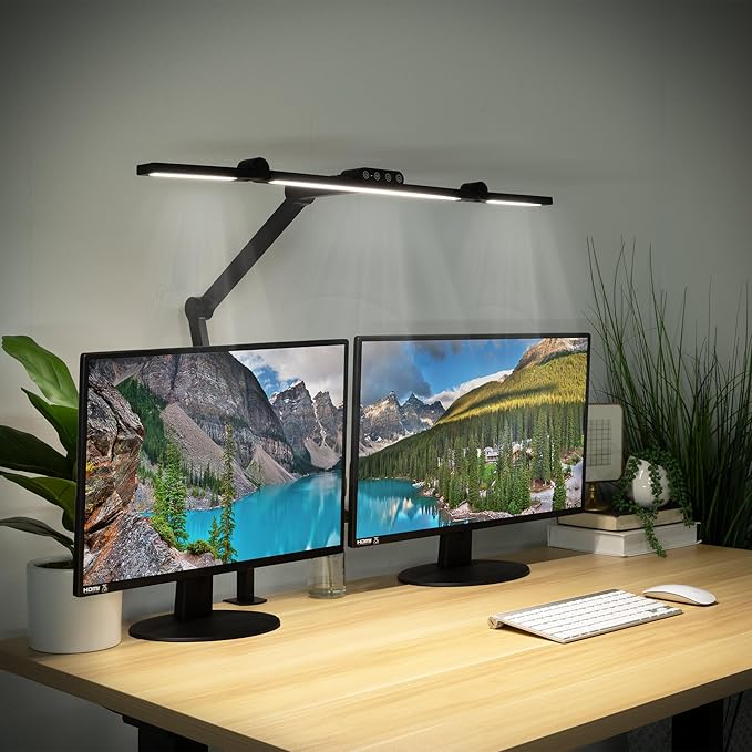 Mount-It! LED Desk Lamp with Adjustable Swing Arms and Clamp Base, Touch Control, Stepless Dimming, and 5 Color Temperatures, Eye-Caring Lighting for Work, Study, and Crafting