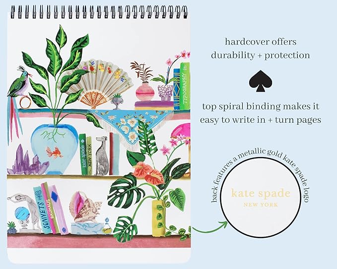 kate spade new york Large College Ruled Notebook, Top Spiral Notebook with 160 Pages, 11.75" x 8.5" Writing Pad, Bookshelf
