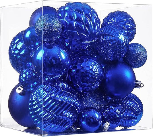 Christmas Balls Ornaments -36pcs Shatterproof Christmas Tree Decorations with Hanging Loop for Xmas Tree Wedding Holiday Party Home Decor,6 Styles in 3 Sizes(Diamond Blue)