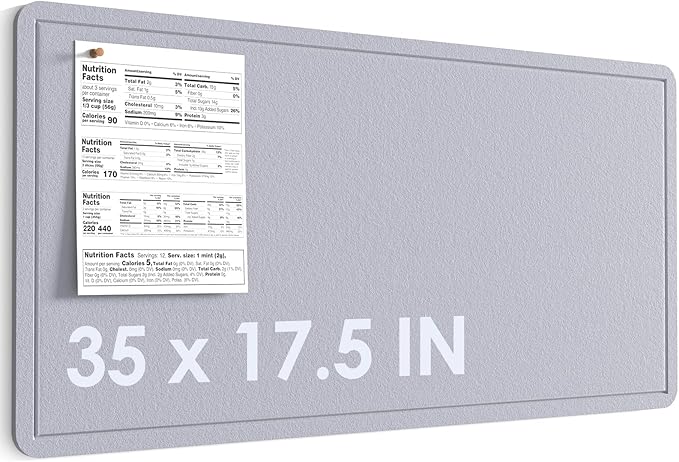 MaxGear Bulletin Board 35" x 17.5", Foldable Small Felt Board Vision Board Supplies, Cork Board for Office, Home, School, Pin Boards for Walls Decorative Picture Framed Display Board Gray