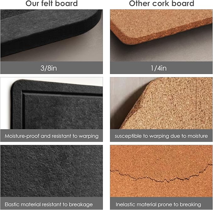 Bulletin Board, 35 x 17 1/2 inches Felt Board - Decorative Pin Board, Cork Board Alternative for Wall, Foldable Picture Board Self-Adhesive Vision Board Prayer Board with 20 Pushpins Black