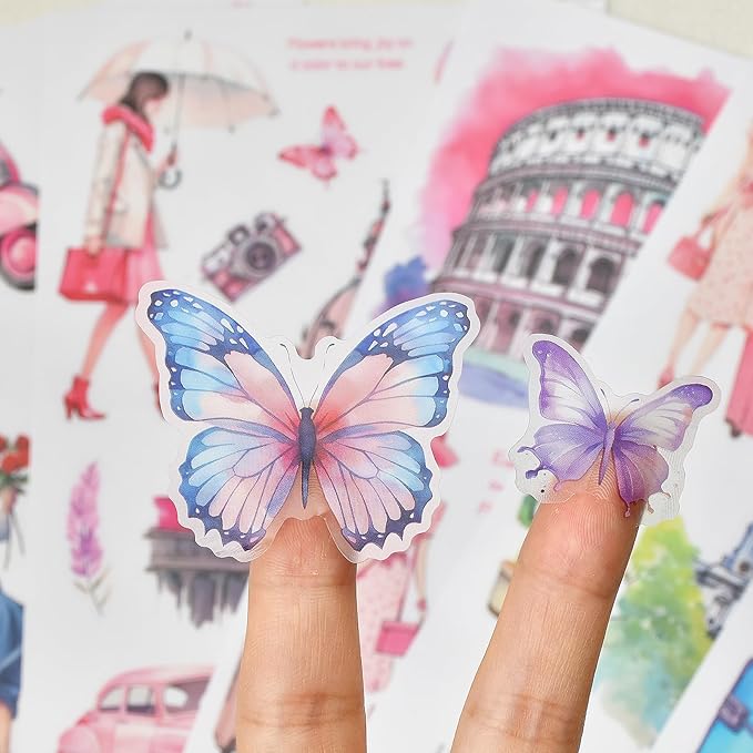 Snycler Pink City Series Sticker Book - 20 Sheets Vintage PET Stickers for Scrapbooking, Junk Journaling, Ephemera, and Decorative Crafts - Pre-Cut Urban Design Stickers