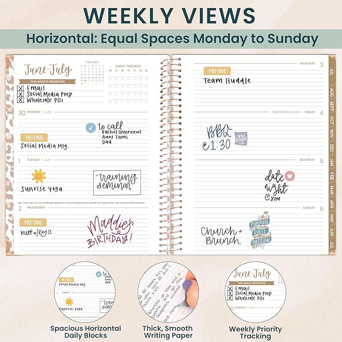 bloom daily planners HARDCOVER Planner 2025-2026 (8.5" x 11") Academic Year (July 2025 - July 2026) - Task Goal Organizer - Monthly & Weekly Inspirational Agenda Book - Tan Leopard