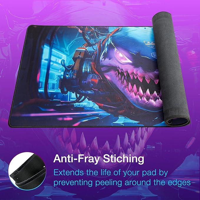 GUNMJO Shark Extended Gaming Mouse Pad, Ultra-Smooth Surface for Pixel-Precise Mouse Control, Durable Anti-Fray Stitching, Non-Slip Rubber Base, for Gamer, Office & Home, Light & Portable