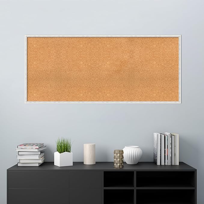 Amanti Art Natural Cork Board for Wall, 25x57 Vision Board with White Frame, Oversize Corkboard Office Decor for Home Organization, Modern Corkboard Pinboard to Display Items for Home Organization in