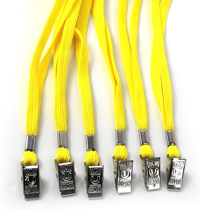 Beebel Lanyard 100 Pack Black Badge Lanyards Flat Lanyards Round 32" With with Badge Clip (Yellow)