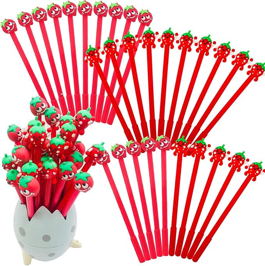 30 Pcs Cute Strawberry Gel Ink Pens Fun Kawaii Pens Fruit Writing Pens 0.5 mm Black Ink Cool Novelty Fun Pens for Office Home School Supplies Strawberry Party Favors (Cute Strawberry)