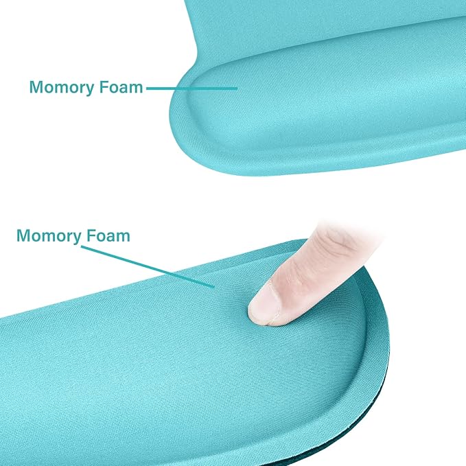 MOSISO Wrist Rest Support for Mouse Pad & Keyboard Set, Ergonomic Mousepad Non-Slip Base Home/Office Pain Relief & Easy Typing Cushion with Neoprene Cloth & Raised Memory Foam, Turquoise