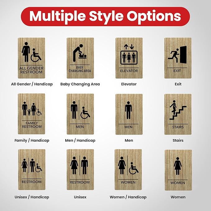 Promot Men and Women Restroom Sign – ADA Braille Bathroom Sign for Business, Self-Adhesive, 9" x 6", Commercial Door Signage, Office Wall Decor - Almond