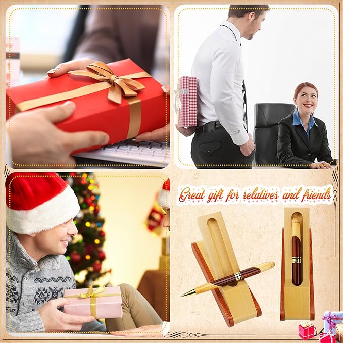 Outus 6 Sets Wooden Ballpoint Pen Appreciation Thank You Gifts with Business Pen Case Display, Personalized Handmade Wooden Writing Gifts Set for Journaling Signature Employee School Office Supplies