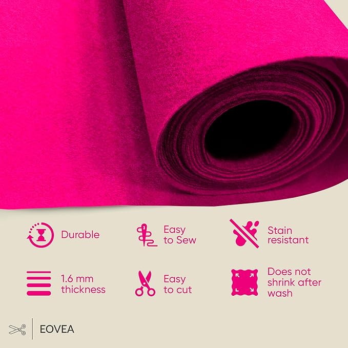 EOVEA | Acrylic Felt Fabric by The Yard - Non-Stiff, Soft Material - 72" Wide - 1.6mm Thick Felt Sheets for DIY Crafts, Sewing, Upholstery, Cushion, Padding(Neon Pink, Half Yard)