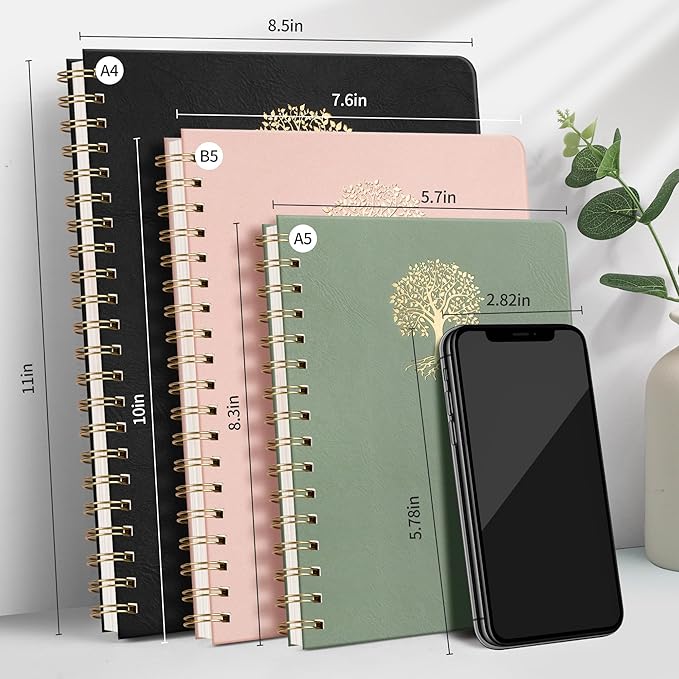 RETTACY Bullet Dotted Journal Notebook, 110 Pages, A4 Large Size (8.5" × 11"), Leather Hardcover, 100 GSM Thick Paper, Spiral-bound, for Bullet Journaling, Planning, Tracking (Dark Green)