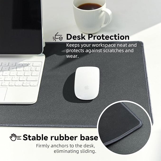 Waterproof Large Gaming Mouse Pad with Durable Stitched Edges, Non-Slip Rubber Base, Smooth Surface Mouse Mat Desk Pad for Home Office Gaming, 27.5"x11.8"x0.08", Dark Gray