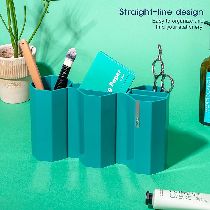 AonT Design Small Desk Organizer - Green Pen Tray & Holder (Multi-Compartment) (Made in Korea) – Modern Office Storage Supplies Organizer and Aesthetic Decor for Accessories