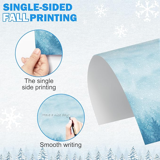 250Pcs Christmas Winter Stationery Paper and Envelope Set with 100 Letterhead Papers and 50 Envelopes, 10 Design for Letter Writing Invitations Computer Holidays Party Notes, 8.5x11 Inch-Snowy